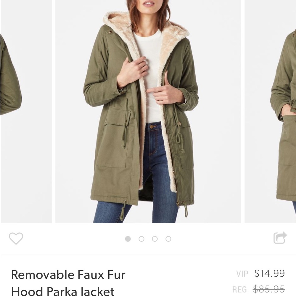 Casual, Removable Faux Fur Parka. Dark Olive 3XL